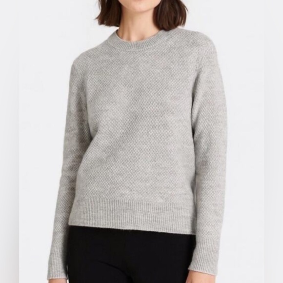 Quince Baby Alpaca Wool Diamond Stitch Crew Light Gray Sweater - Picture 1 of 10